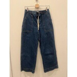 Uniqlo Baggy Wide Leg Denim Women M Waist 28-29 Drawstrings Pickets Streetwear